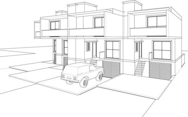 Townhouse Architectonische Project Schets Vector Illustratie — Stockvector