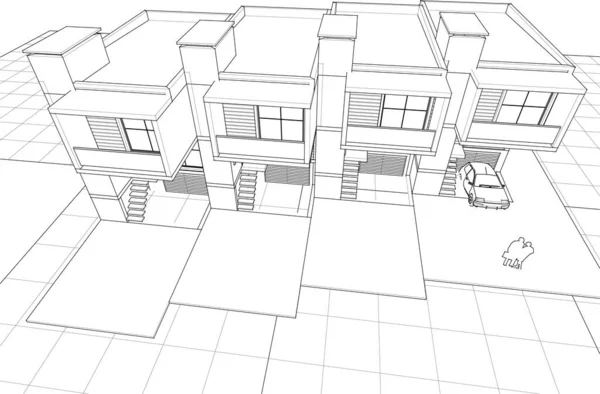 Townhouse Arkitektoniska Projekt Skiss Vektor Illustration — Stock vektor