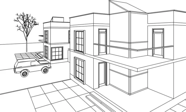 Townhouse Architectonische Project Schets Vector Illustratie — Stockvector