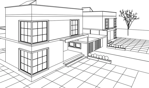 别墅建筑设计草图3D矢量图 — 图库矢量图片