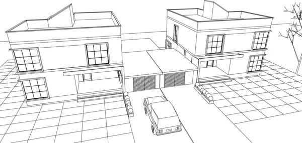 Townhouse Arkitektoniska Projekt Skiss Vektor Illustration — Stock vektor