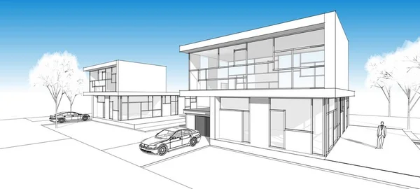 Современный Дом Архитектурный Эскиз Иллюстрация — стоковое фото