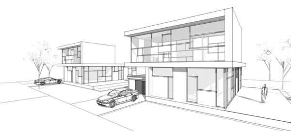 Moderne Huis Architectonische Schets Illustratie — Stockfoto