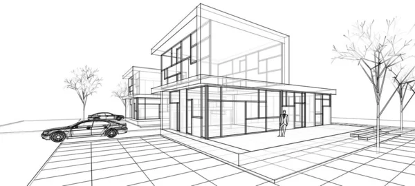 Modern House Architectural Sketch Illustration — Stock Photo, Image