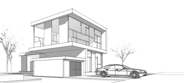 Современный Дом Архитектурный Эскиз Иллюстрация — стоковое фото