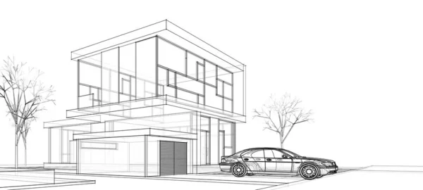 Современный Дом Архитектурный Эскиз Иллюстрация — стоковое фото