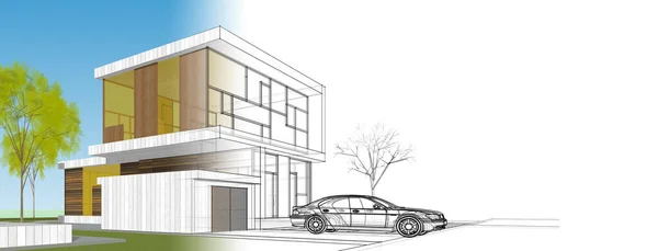 Modern House Architectural Sketch Illustration — Stock Photo, Image