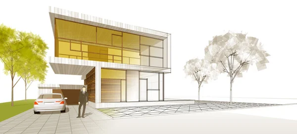 Casa Moderna Schizzo Architettonico Illustrazione — Foto Stock