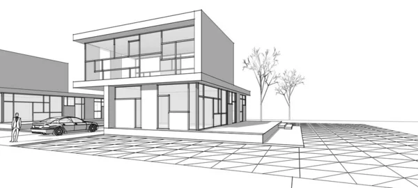 Moderne Haus Architektonische Skizze Illustration — Stockfoto