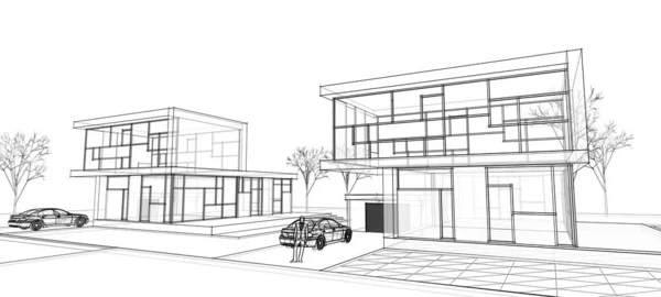 Modern House Architectural Sketch Illustration — Stock Photo, Image