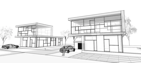 Modern House Architectural Sketch Illustration — Stock Photo, Image