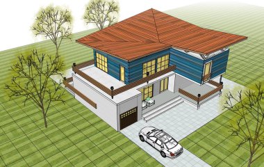 ev mimarisi projesi çizimi 3d illüstrasyon