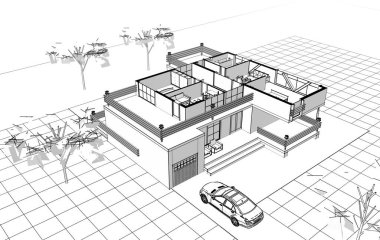 ev mimarisi projesi çizimi 3d illüstrasyon