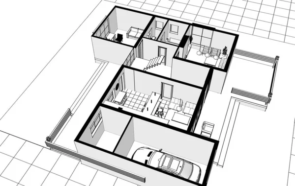 Haus Architektonische Projekt Skizze Illustration — Stockfoto