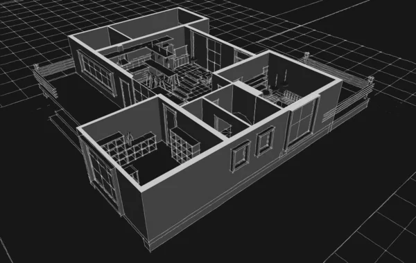 现代房屋建筑草图3D插图 — 图库照片