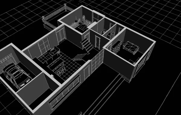 Сучасний Будинок Архітектурний Проект Ескіз Ілюстрація — стокове фото