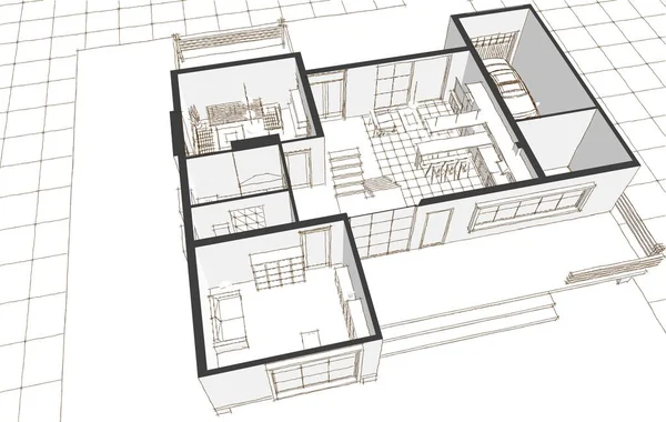 Modern Ház Építészeti Projekt Vázlat Illusztráció — Stock Fotó