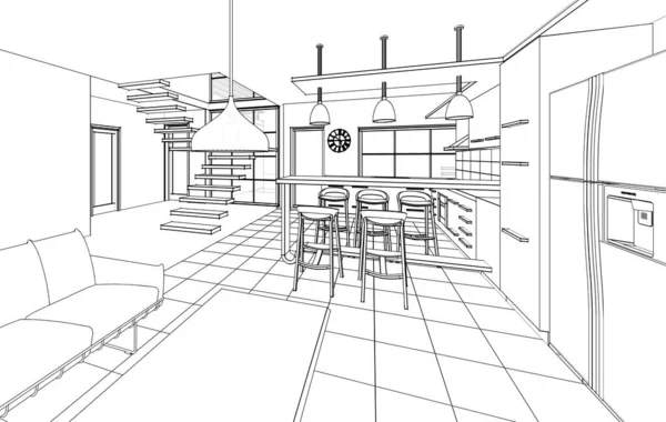 Внутренняя Кухня Гостиная Иллюстрация — стоковое фото
