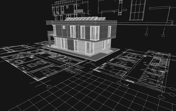 modern house architectural project sketch 3d illustration