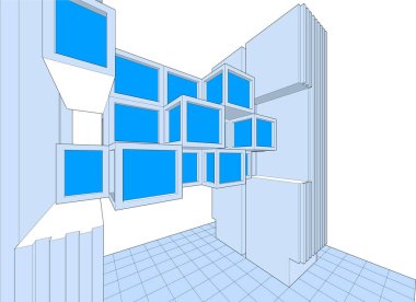 konsolları olan soyut mimari arkaplan 3d görüntüleme