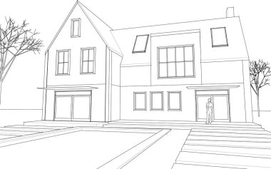 ev mimarisi çizimi 3d illüstrasyon, vektör illüstrasyonu