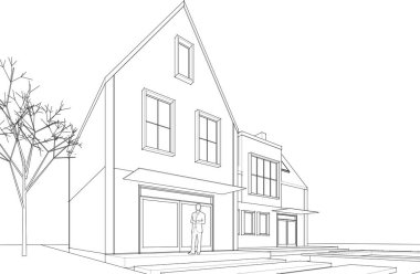 ev mimarisi çizimi 3d illüstrasyon, vektör illüstrasyonu