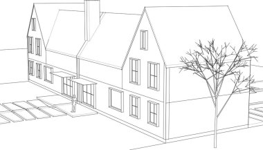 Kasaba mimari projesi çizimi 3d vektör illüstrasyonu