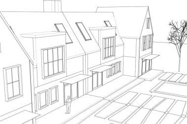 Kasaba mimari projesi çizimi 3d vektör illüstrasyonu