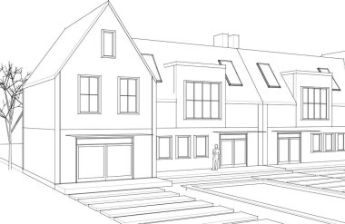 Kasaba mimari projesi çizimi 3d vektör illüstrasyonu