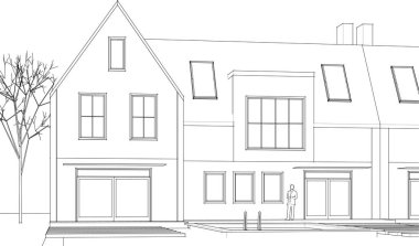 Kasaba mimari projesi çizimi 3d vektör illüstrasyonu