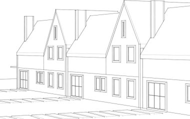 Kasaba mimari projesi çizimi 3d vektör illüstrasyonu