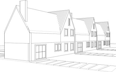 Kasaba mimari projesi çizimi 3d vektör illüstrasyonu