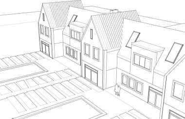 Kasaba mimari projesi çizimi 3d vektör illüstrasyonu