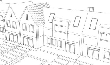 Kasaba mimari projesi çizimi 3d vektör illüstrasyonu