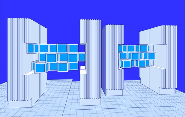 带控制台的抽象架构3D渲染 — 图库矢量图片