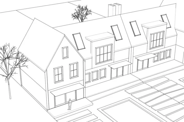 Kasaba mimari projesi çizimi 3d vektör illüstrasyonu