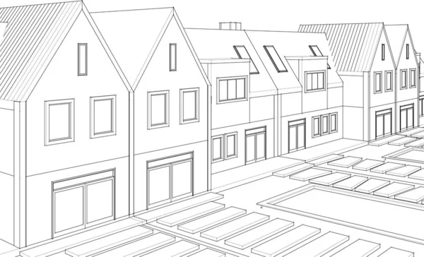 Projet Architectural Maison Ville Croquis Illustration Vectorielle — Image vectorielle