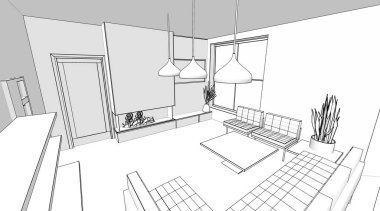 İç mekan şöminesi 3D görüntüleme