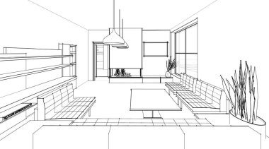 İç mekan şöminesi 3D görüntüleme