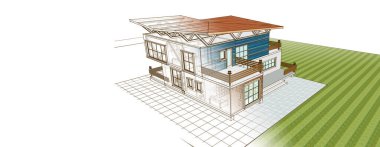 ev mimarisi çizimi 3d illüstrasyon