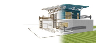 ev mimarisi çizimi 3d illüstrasyon