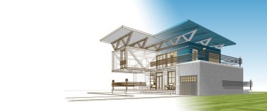 ev mimarisi çizimi 3d illüstrasyon