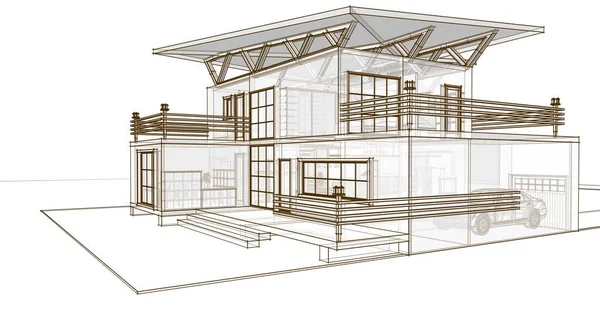 Dom Architektoniczny Szkic Ilustracja — Zdjęcie stockowe