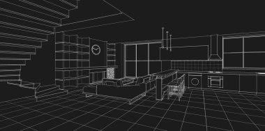 İç mekan şöminesi 3D görüntüleme