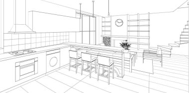 İç mekan şöminesi 3D görüntüleme