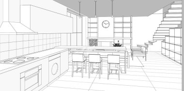 İç mekan şöminesi 3D görüntüleme