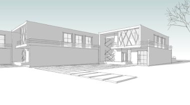 ev mimarisi çizimi 3d illüstrasyon