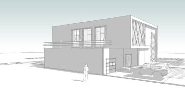 ev mimarisi çizimi 3d illüstrasyon