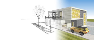 Kasaba mimarisi çizimi 3D illüstrasyon