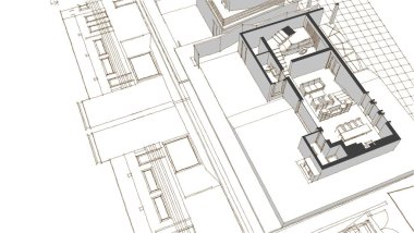 ev mimarisi projesi çizimi 3d illüstrasyon